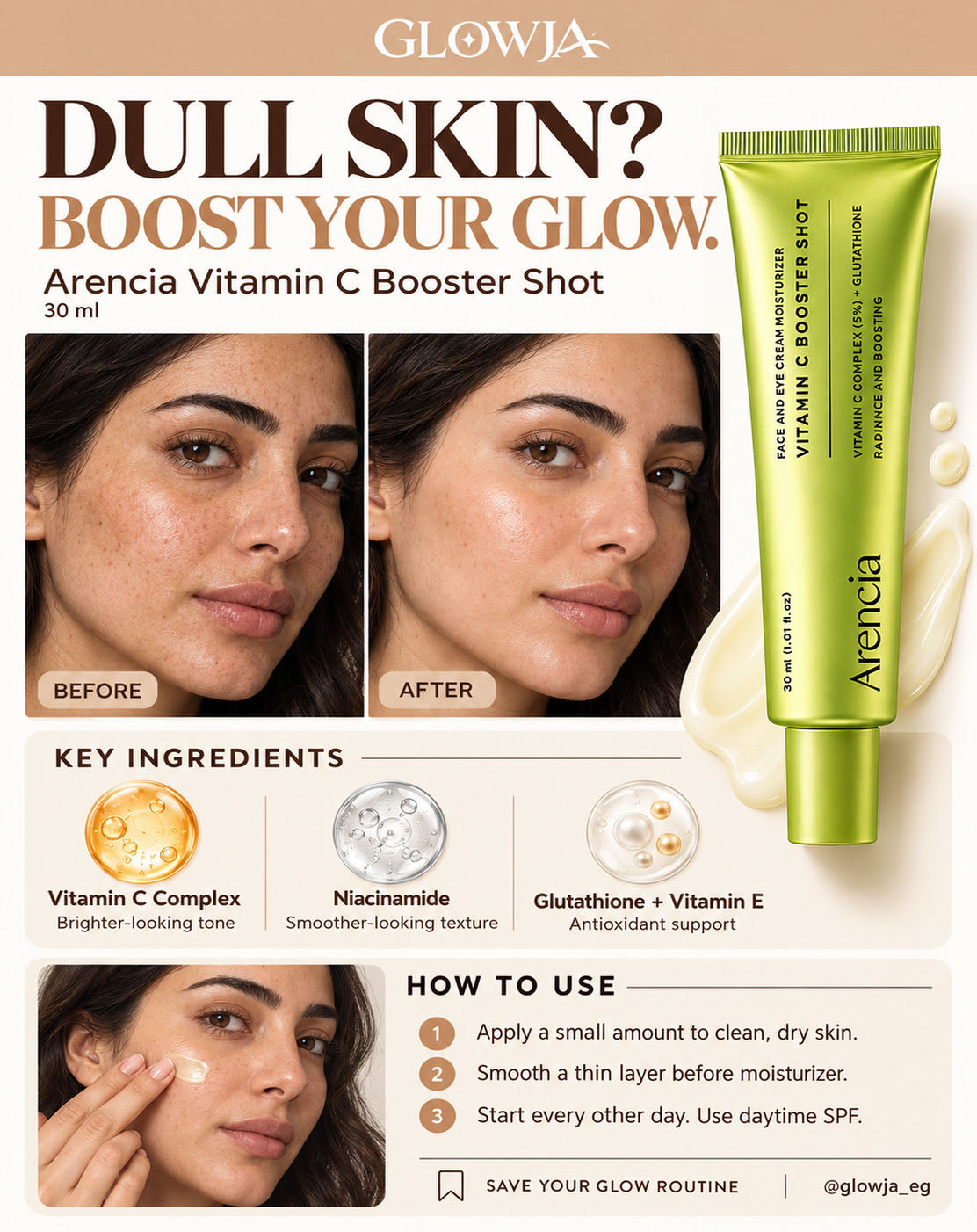 Arencia Vitamin C Booster Shot Face & Eye Cream 30ml | Brightening Moisturizer