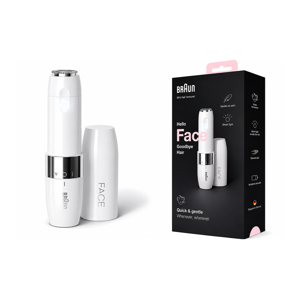 Braun Mini Facial Hair Remover with Smart Light (Portable Electric Face Shaver)