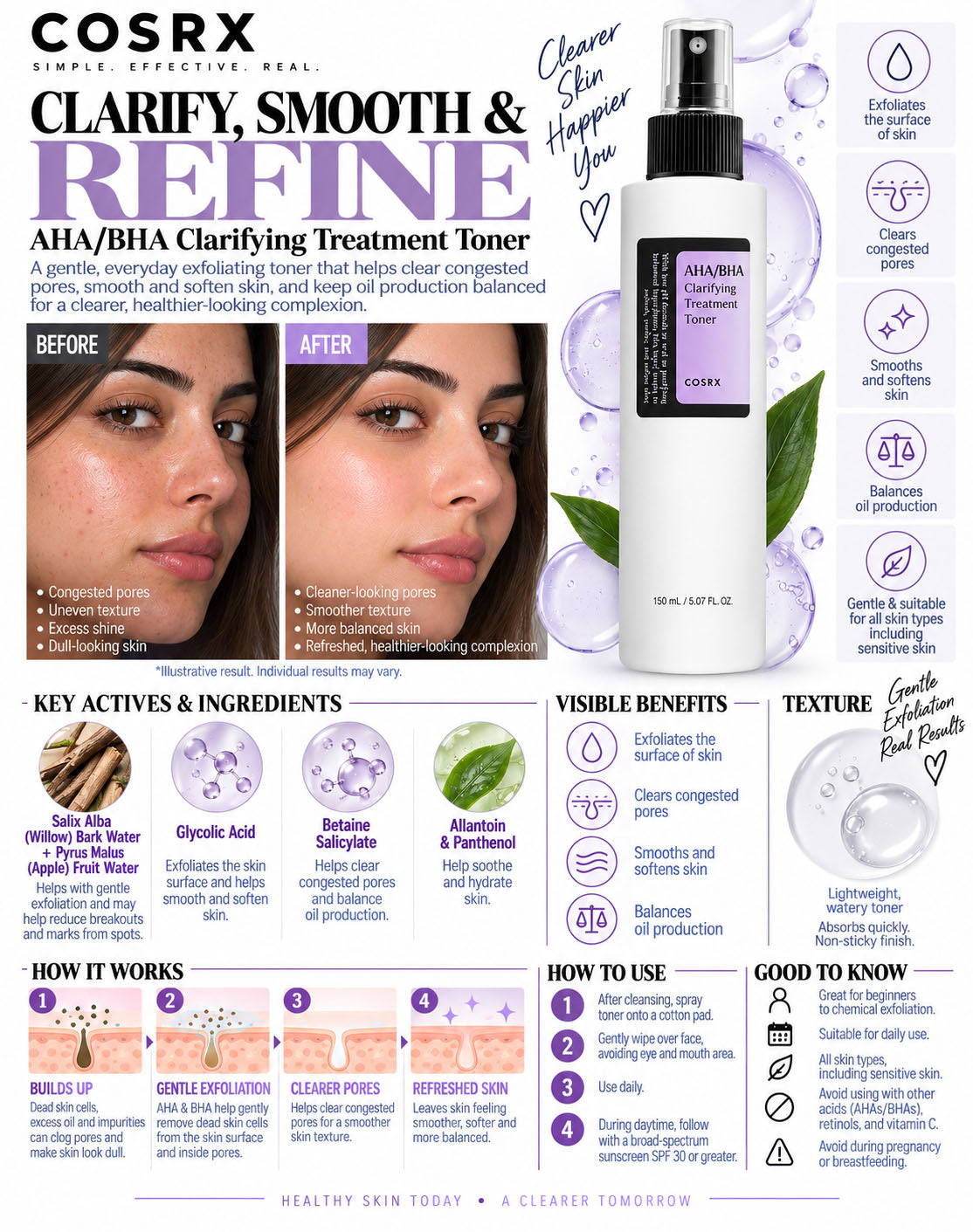 COSRX AHA BHA Clarifying Treatment Toner (150ml) – Pore Refining & Exfoliating Daily Toner
