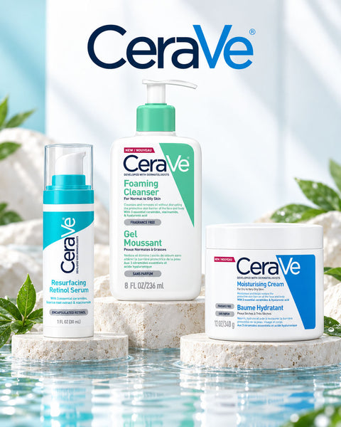 CeraVe skincare collection with Resurfacing Retinol Serum, Foaming Cleanser 236ml and Moisturising Cream 340g
