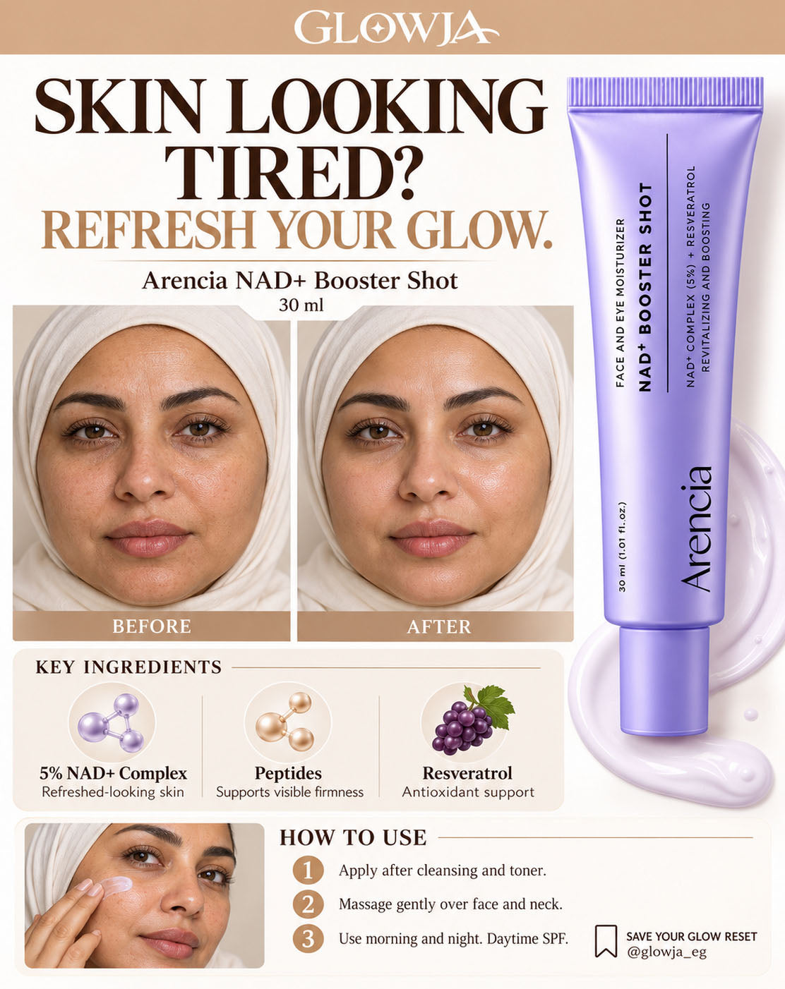 Arencia NAD+ Booster Shot Revitalizing Serum with Resveratrol 30ml