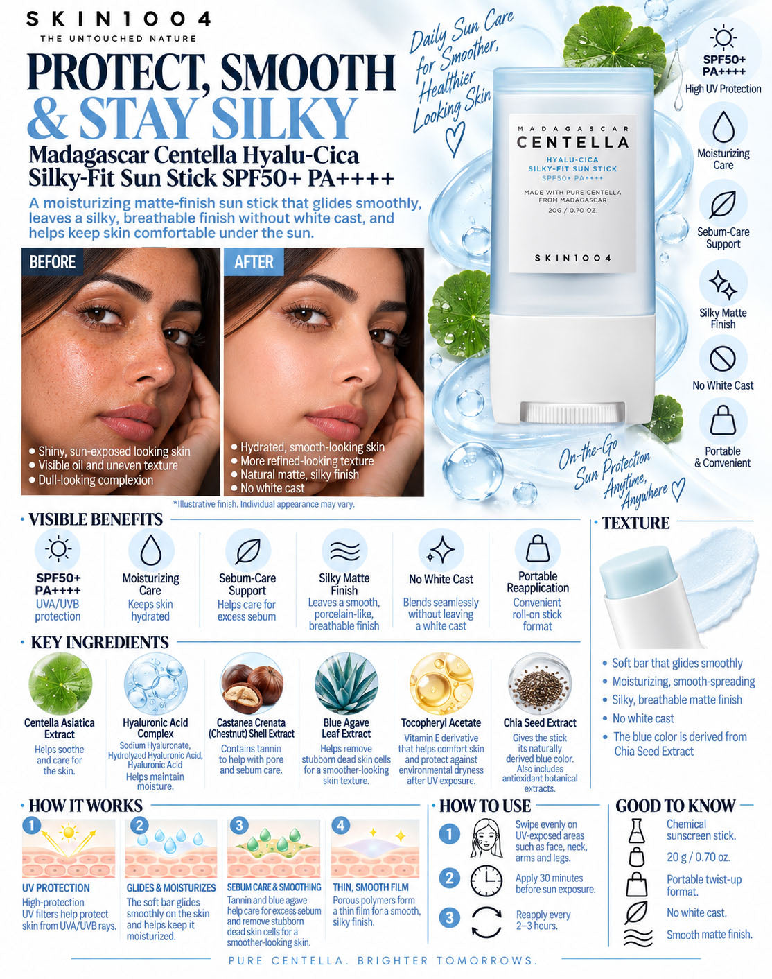 SKIN1004 Madagascar Centella Hyalu-Cica Silky-Fit Sun Stick SPF50+ PA++++ (20g)
