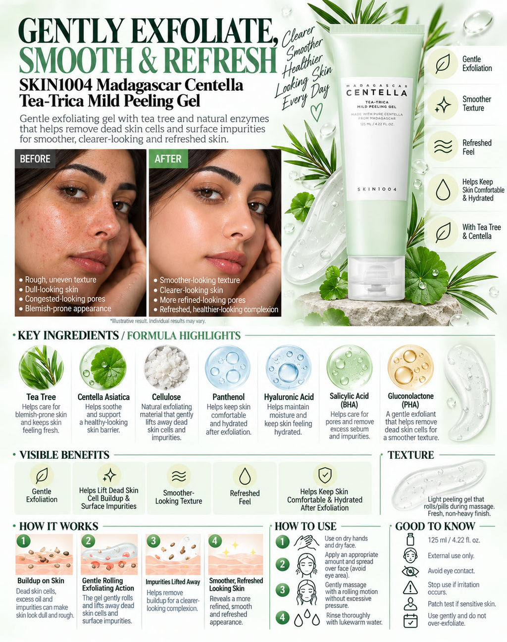 SKIN1004 Madagascar Centella Tea-Trica Mild Peeling Gel 125ml | Exfoliating Gel