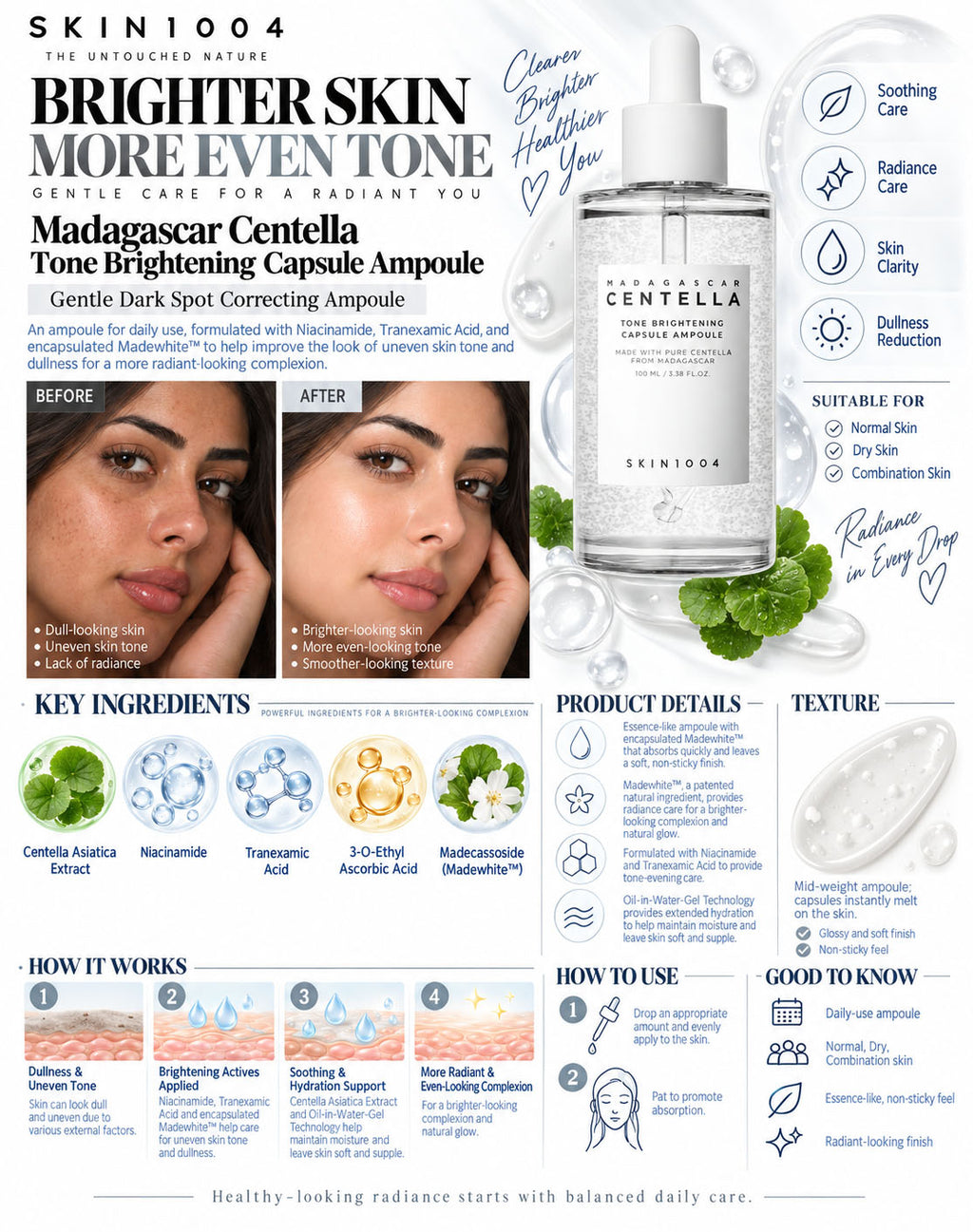 SKIN1004 Madagascar Centella Tone Brightening Capsule Ampoule 100ml | Brightening Serum