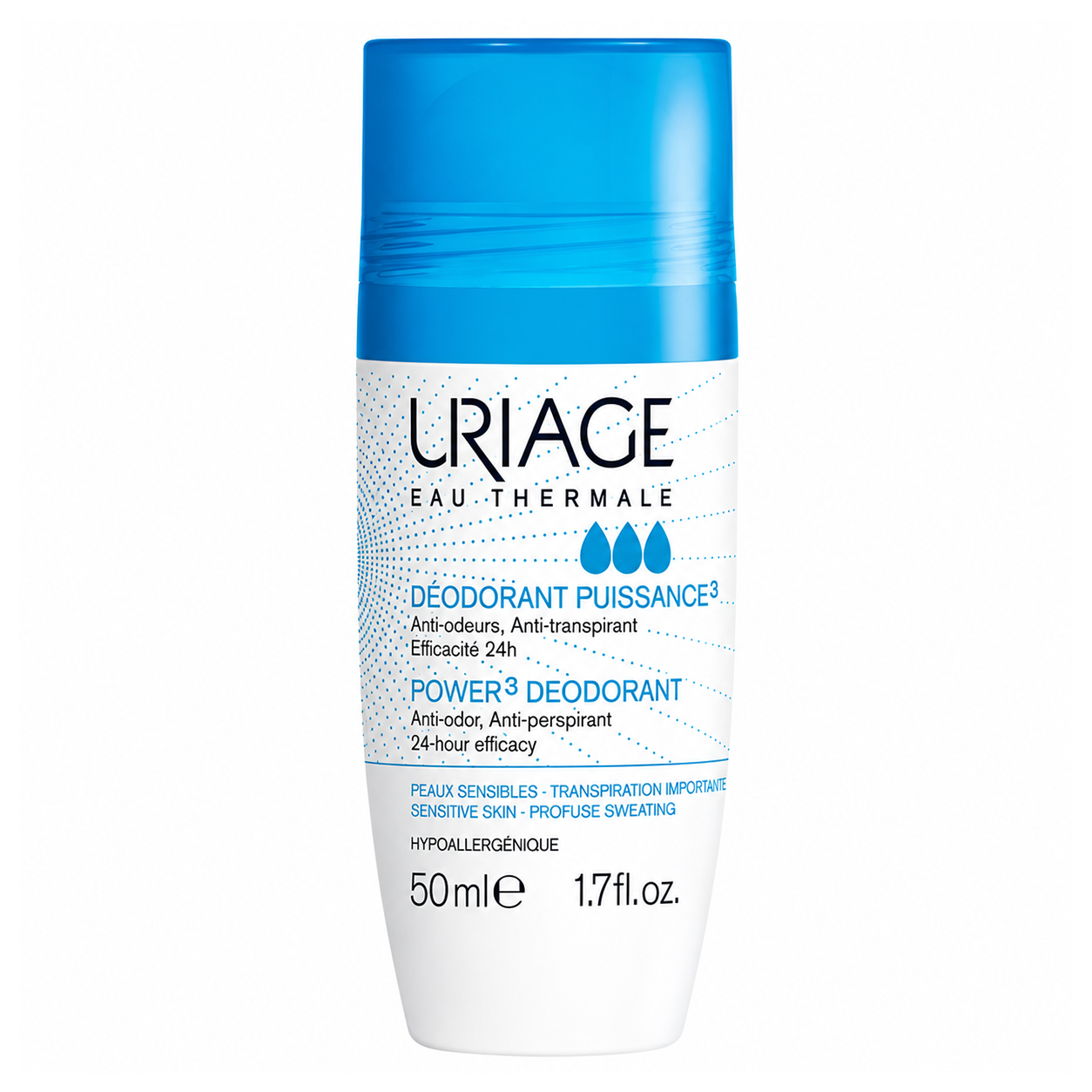 Uriage Power 3 Deodorant Roll-On (50ml) – 24H Anti-Perspirant for Sensitive Skin